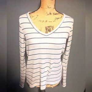 American Eagle, Gray striped long sleeve top, Women's Size Small